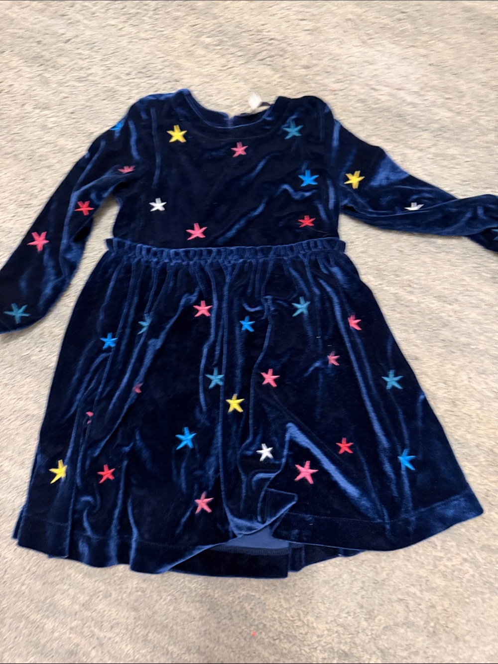 Joules Navy Velvet Dress with Multi-Colored Stars